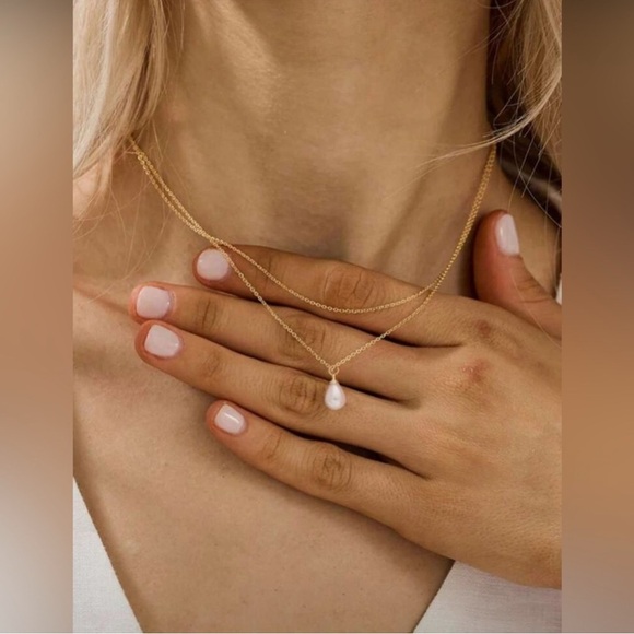 Jewelry - Gold Plated Stainless Steel 1pc Faux Pearl Layered Necklace